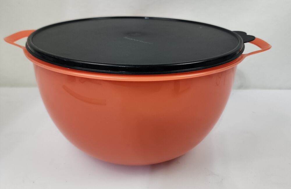 Tupperware Large 42C Storage Serving Bowl Orange Black Double Handle 5377C-2